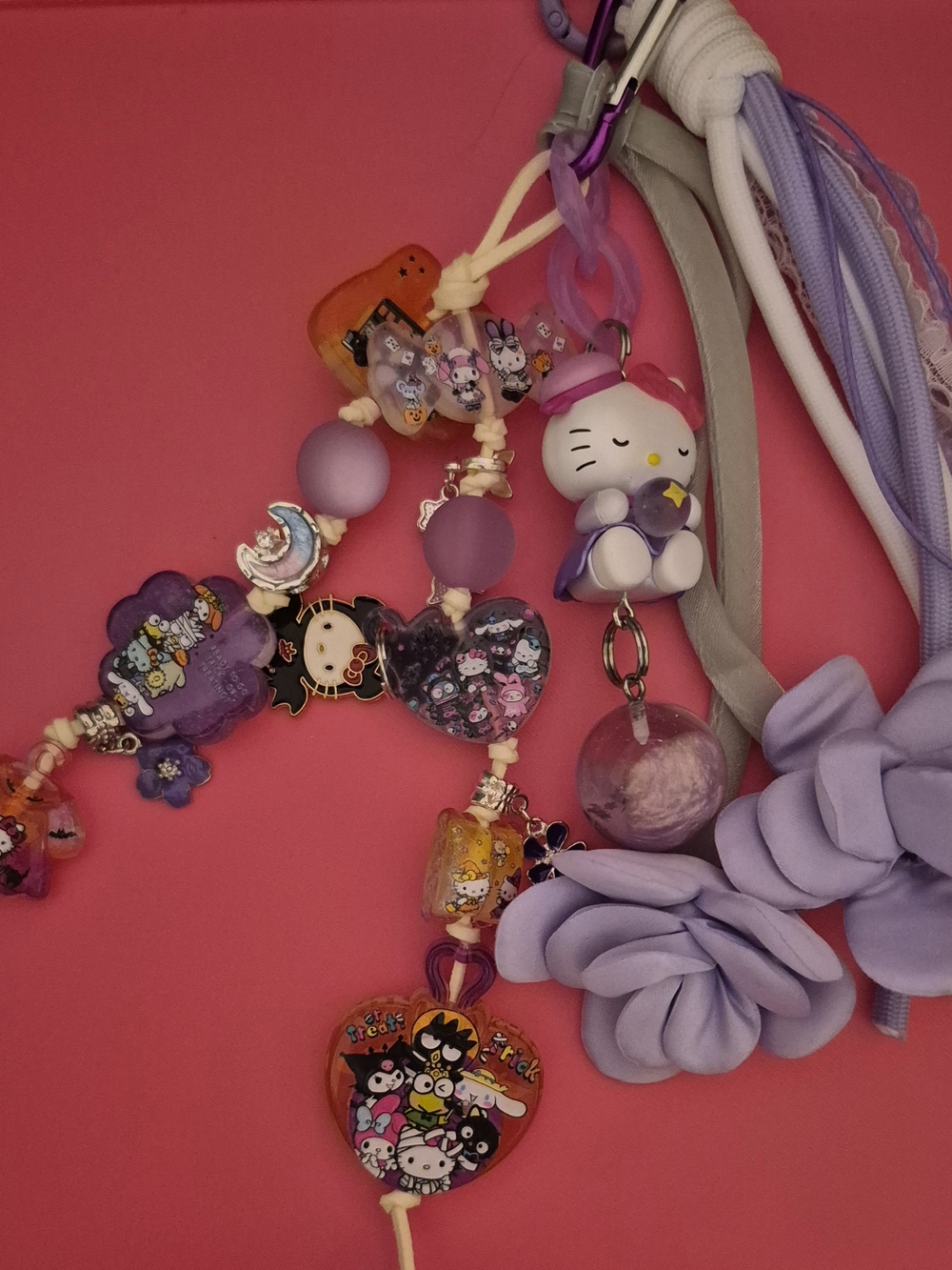 Hello Kitty Purple and Pink Character Charm Key & Purse Deco